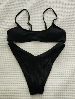 Black Textured Two-Piece Bikini Set